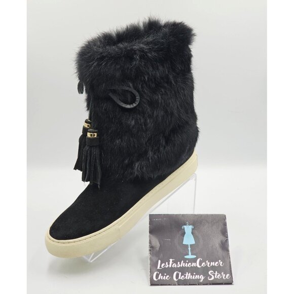 Tory Burch Women's Black Suede Leather Rabbit Fur Anjelica Boots Sz 9 2863 - Picture 16 of 16